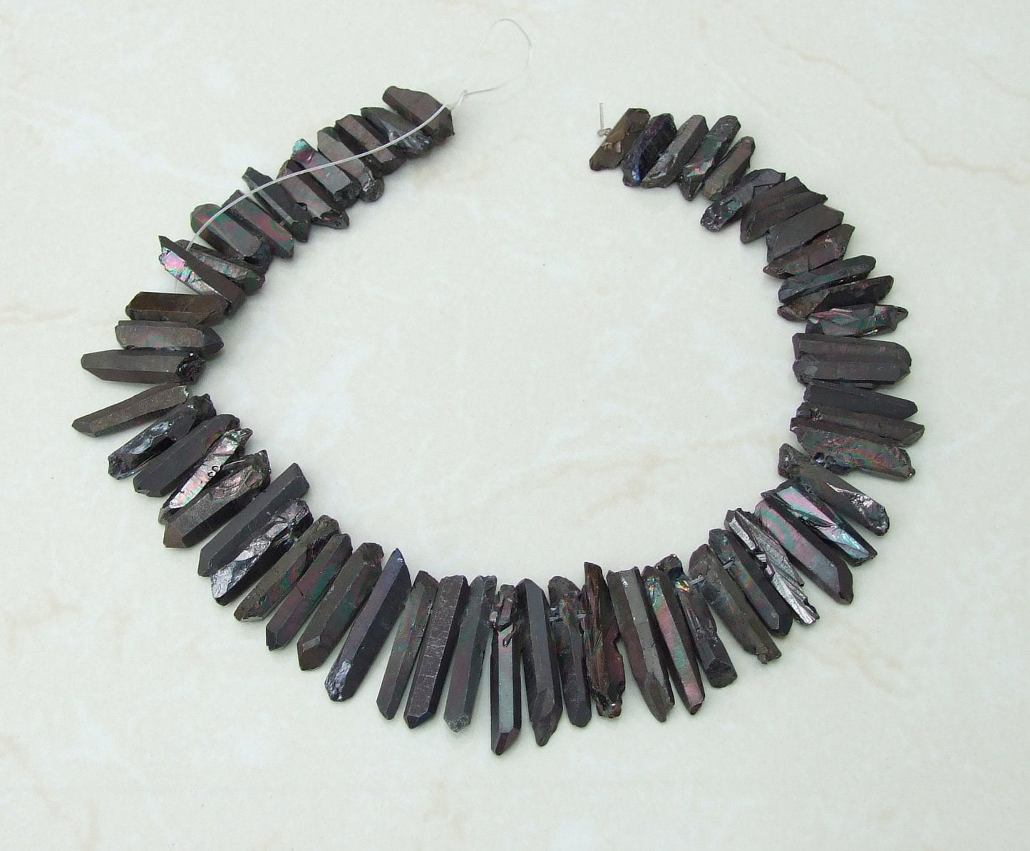 Black Angel Aura Quartz Cluster Point, AB Titanium Quartz Points Strand, Raw Quartz Points Drilled, Quartz Crystals Points Strand of Bead - EDGBeadsandGems