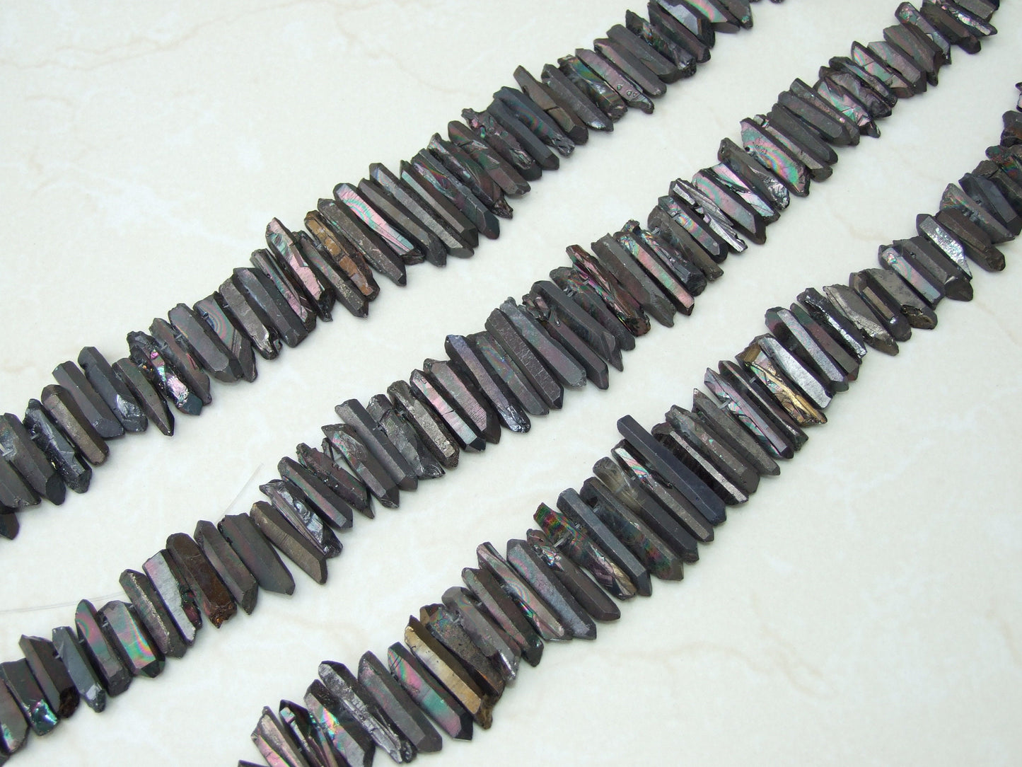 Black AB Titanium Quartz Cluster Point, Titanium Quartz Point Strand, Raw Quartz Points Drilled, Quartz Crystals Points Strand of Beads - EDGBeadsandGems