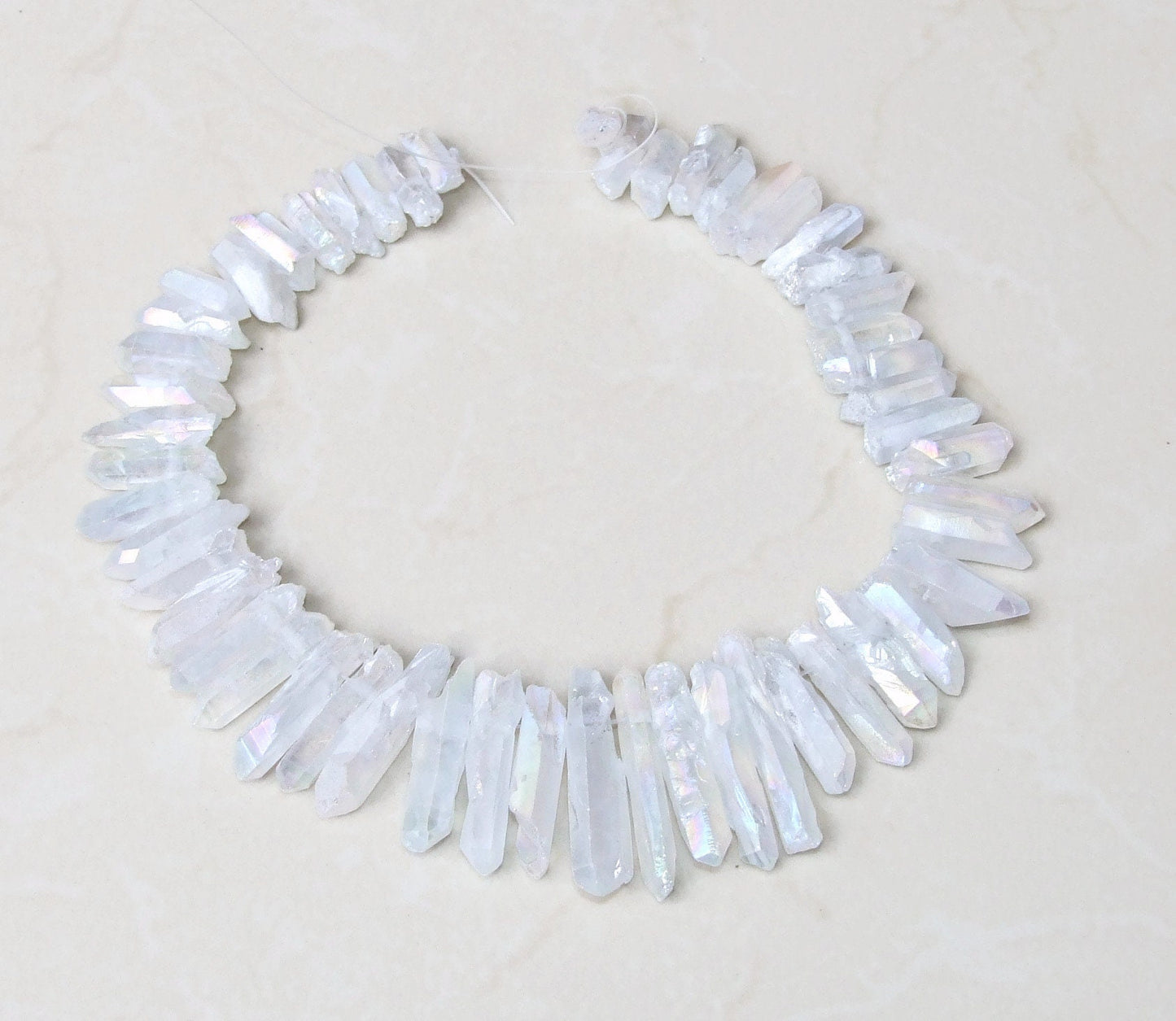 Clear AB Titanium Quartz Cluster Point, Angel Aura Points Strand, Raw Quartz Points Drilled, Quartz Crystals Points Strand of Beads 20-40mm - EDGBeadsandGems