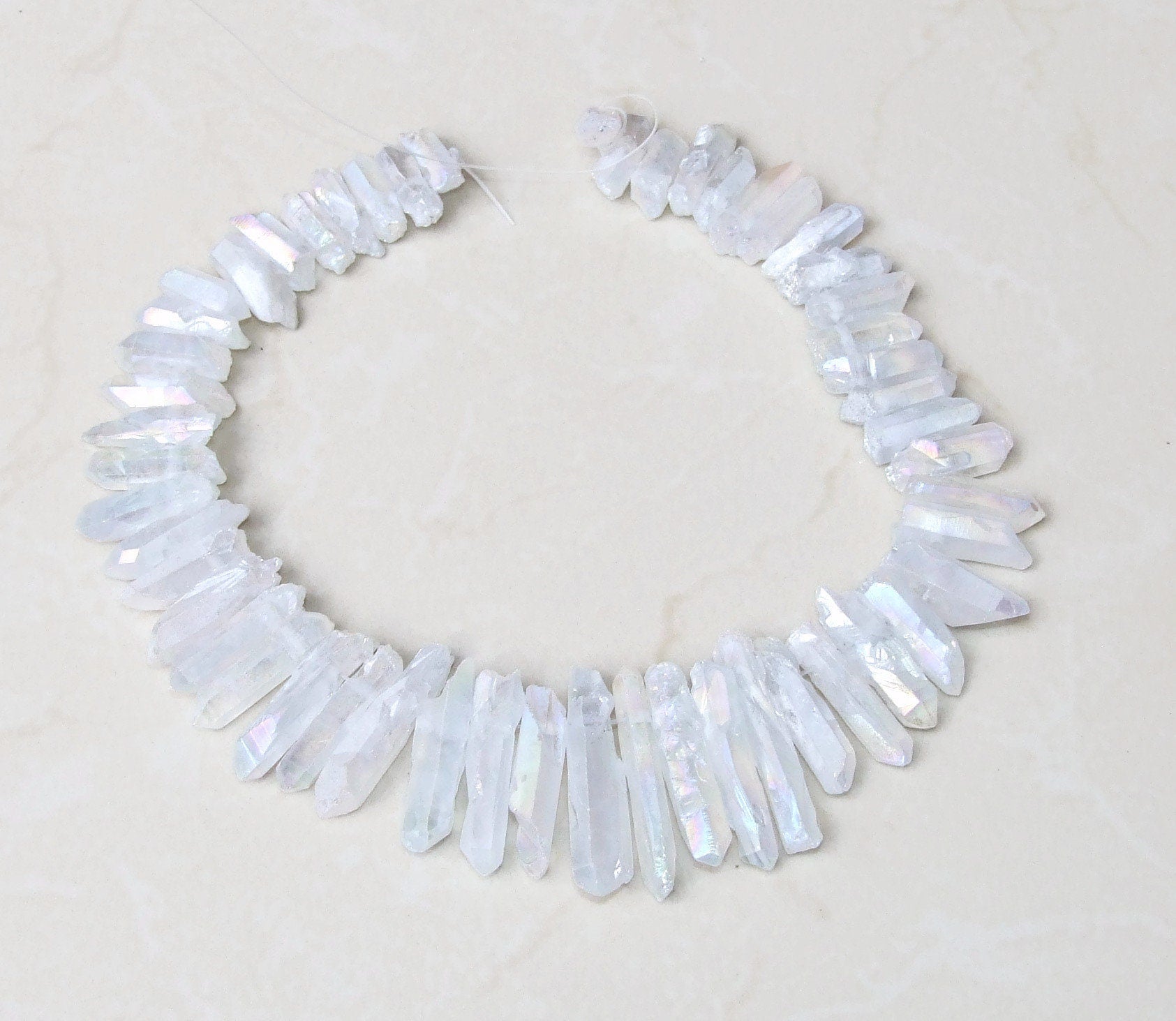 Clear AB Titanium Quartz Cluster Point, Angel Aura Points Strand, Raw Quartz Points Drilled, Quartz Crystals Points Strand of Beads 20-40mm - EDGBeadsandGems