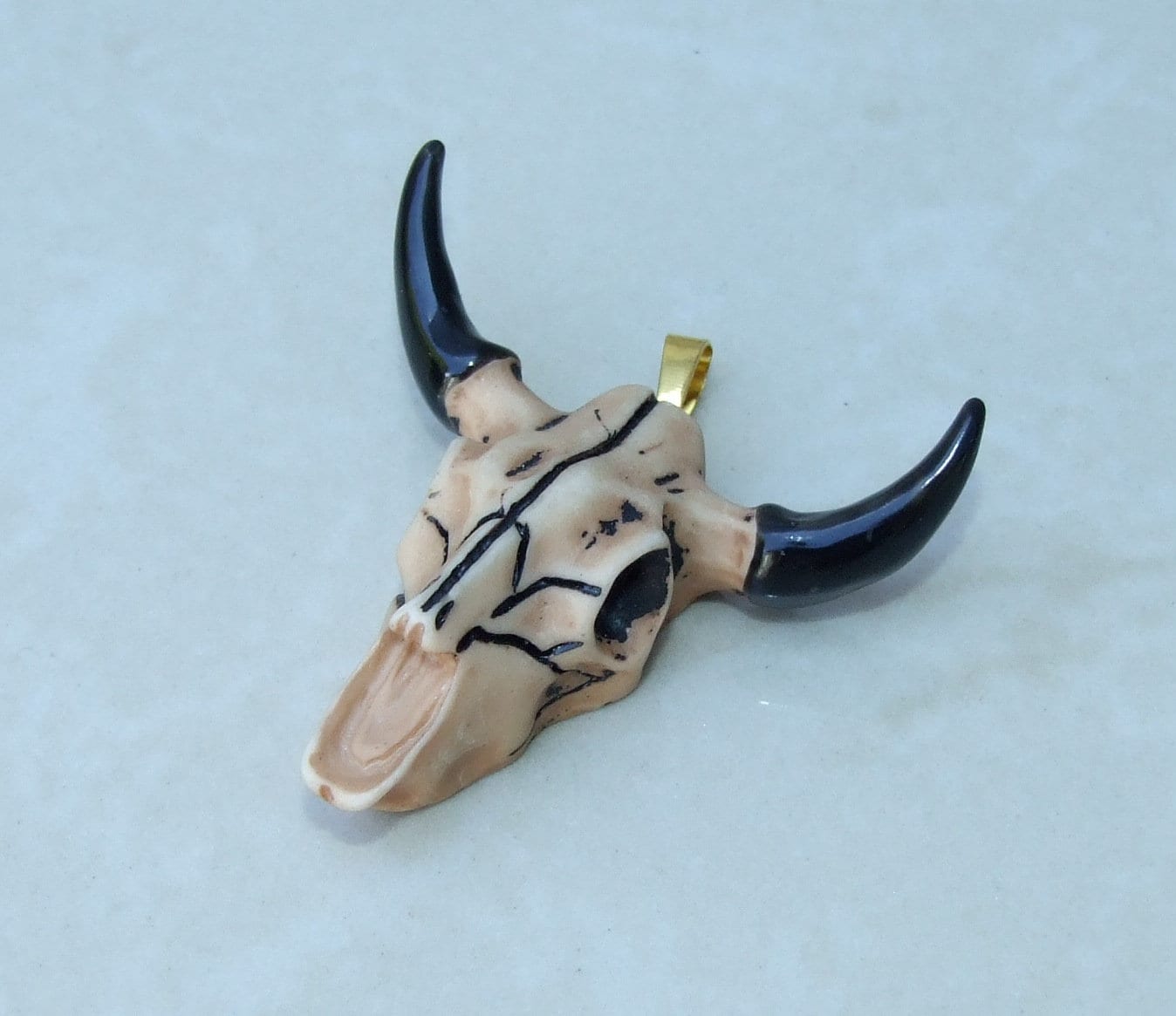 Longhorn Cattle Skull Pendant, Skull Pendant, Buffalo Skull Pendant, Cow Horn, Charm, Football, Sports, Gold Plated - 45mm x 45mm - EDGBeadsandGems