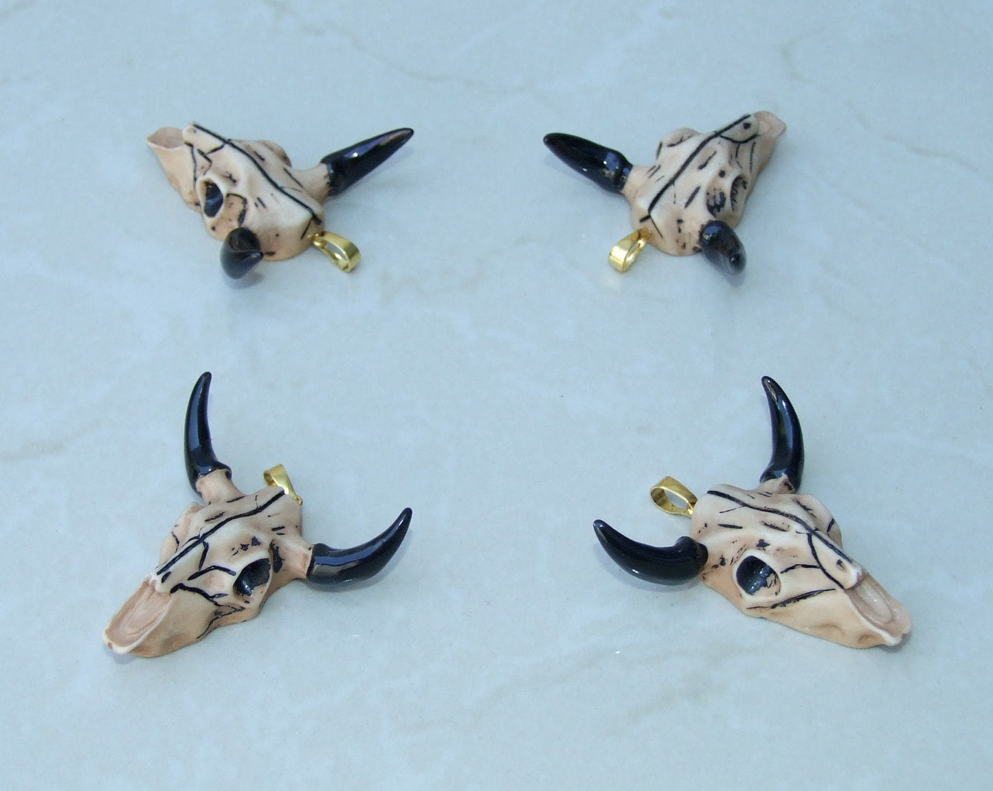 Longhorn Cattle Skull Pendant, Skull Pendant, Buffalo Skull Pendant, Cow Horn, Charm, Football, Sports, Gold Plated - 45mm x 45mm - EDGBeadsandGems