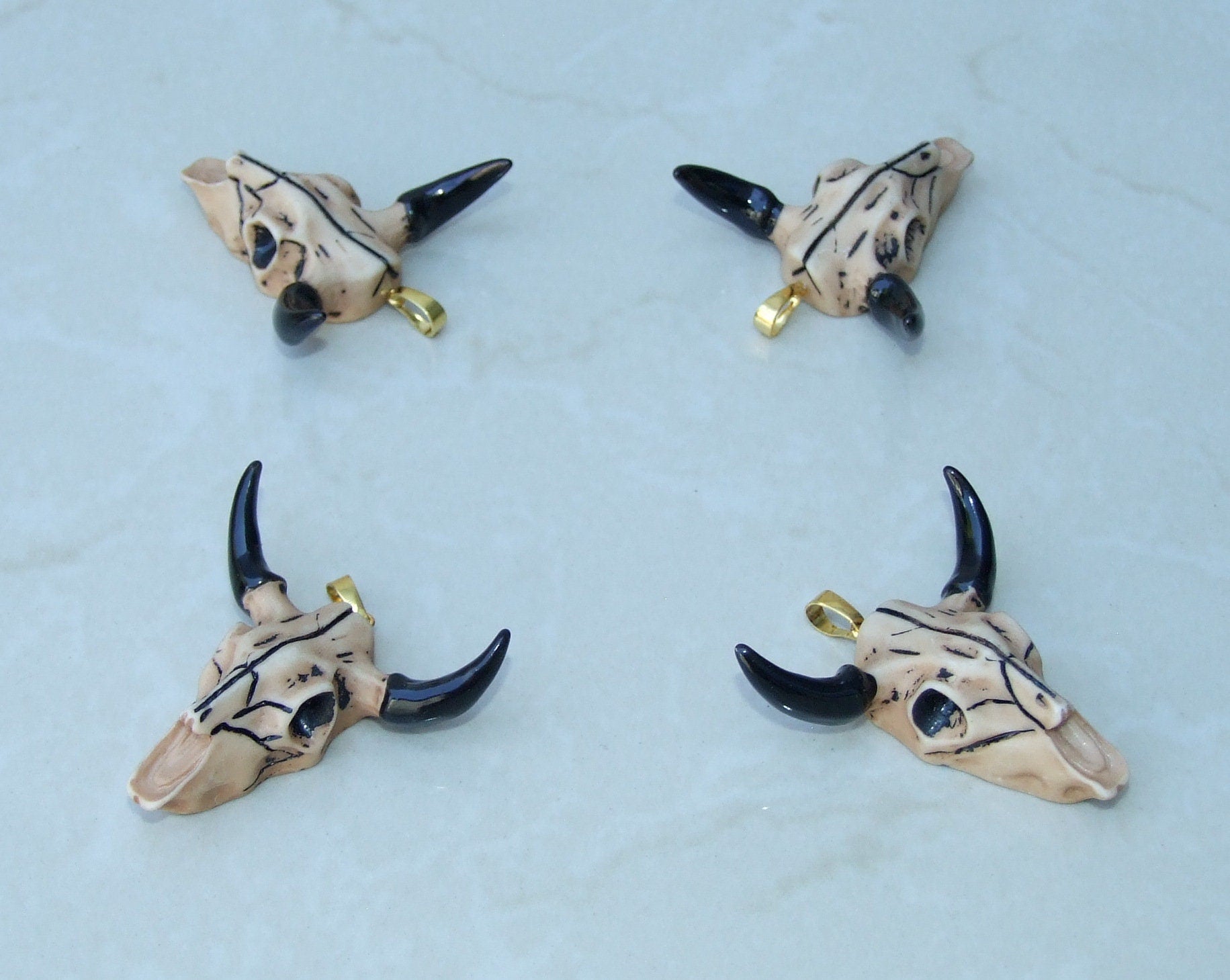 Longhorn Cattle Skull Pendant, Skull Pendant, Buffalo Skull Pendant, Cow Horn, Charm, Football, Sports, Gold Plated - 45mm x 45mm - EDGBeadsandGems