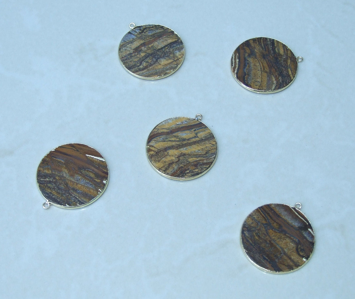 Picture Jasper Pendant, Gemstone Pendant, Jasper Slice, Thin Polished Jasper, Round, Gemstone Beads, Gold Filigree Bezel - 30mm - EDGBeadsandGems