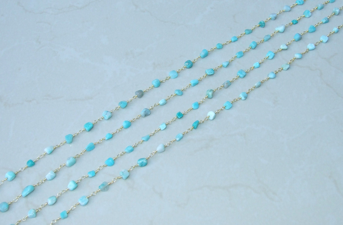 Natural AMAZONITE Beaded ROSARY Gold Nugget CHAIN By The Foot, Gold Plated Wire Wrapped Bulk Chain For Jewelry Making, Good Energy Gift 9mm - EDGBeadsandGems