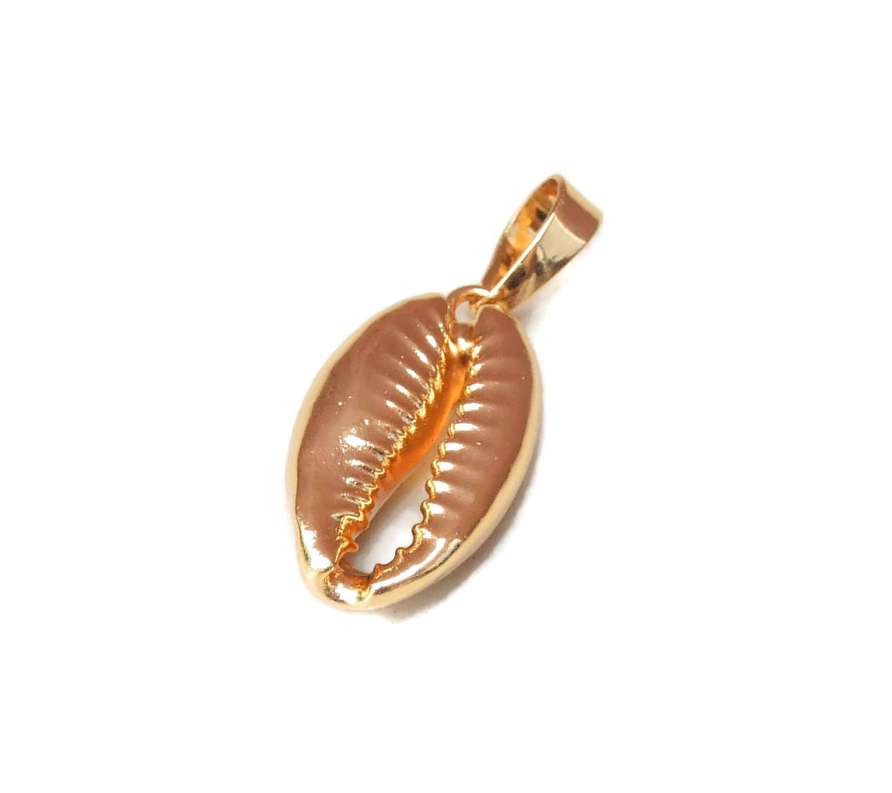 Gold Plated Cowrie Shell Pendant, Shell Charm, Cowrie Shell Necklace, Seashell Necklace, Beach Necklace, 24k Gold, Seashell jewelry, 20-25mm - EDGBeadsandGems