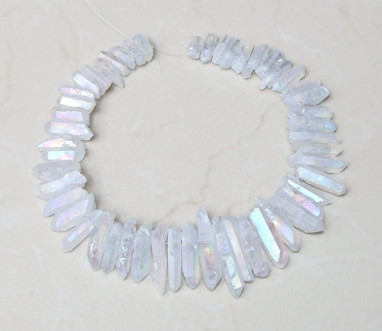 Clear AB Titanium Quartz Cluster Point, Angel Aura Points Strand, Raw Quartz Points Drilled, Quartz Crystals Points Strand of Beads 20-40mm - EDGBeadsandGems