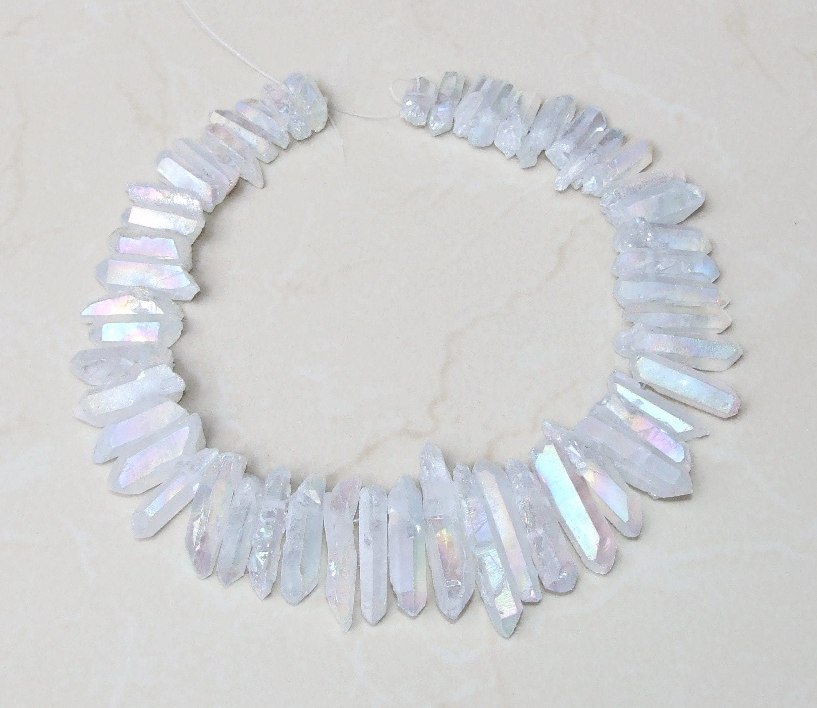 Clear AB Titanium Quartz Cluster Point, Angel Aura Points Strand, Raw Quartz Points Drilled, Quartz Crystals Points Strand of Beads 20-40mm - EDGBeadsandGems