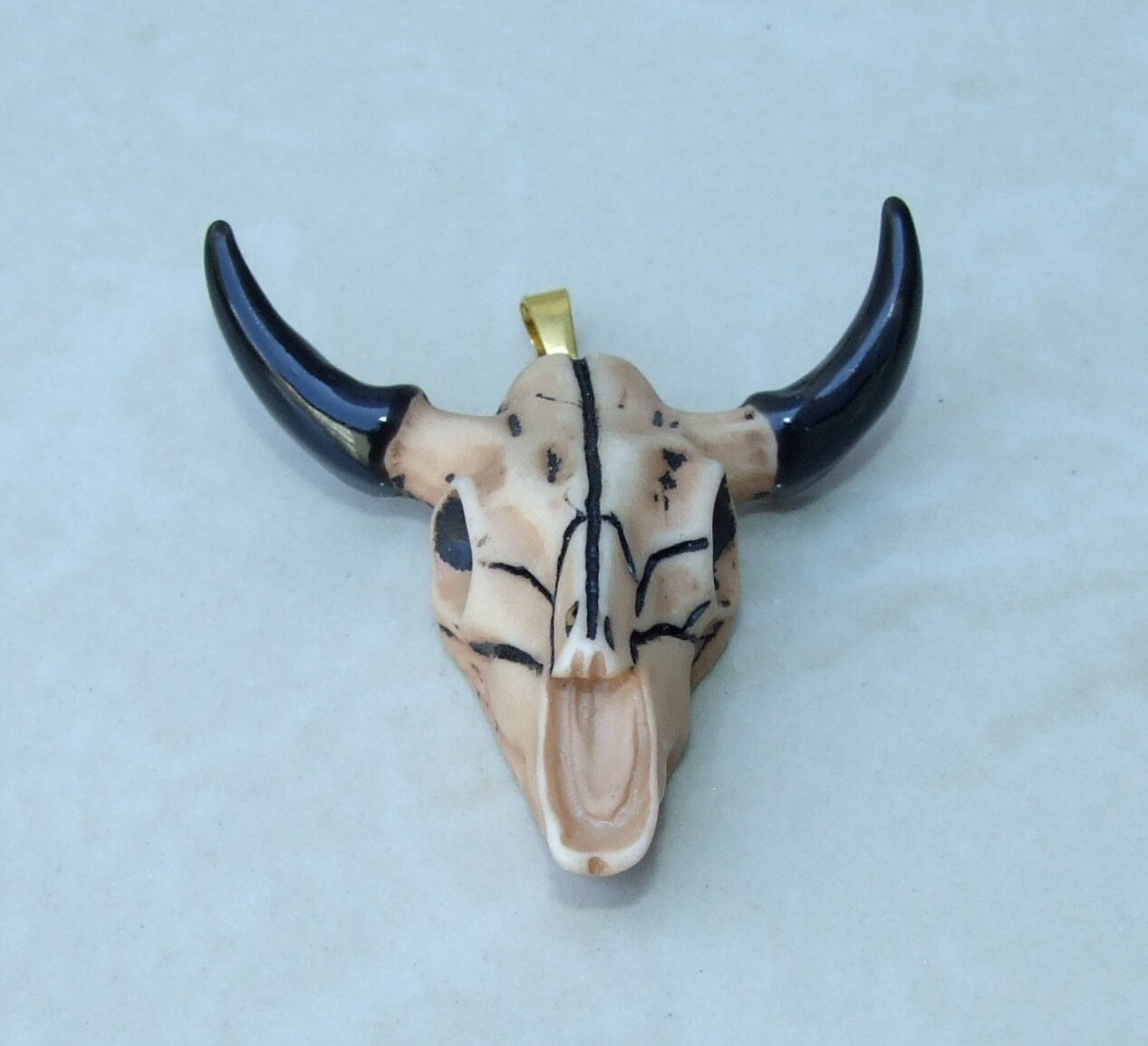 Longhorn Cattle Skull Pendant, Skull Pendant, Buffalo Skull Pendant, Cow Horn, Charm, Football, Sports, Gold Plated - 45mm x 45mm - EDGBeadsandGems