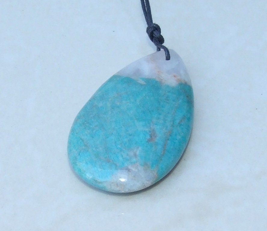 Amazonite Pendant, Natural Stone Pendant, Druzy Pendant, Polished Gemstone Pendant, Jewelry Stone, Necklace Pendant, 28mm x 47mm - 8934 - EDGBeadsandGems