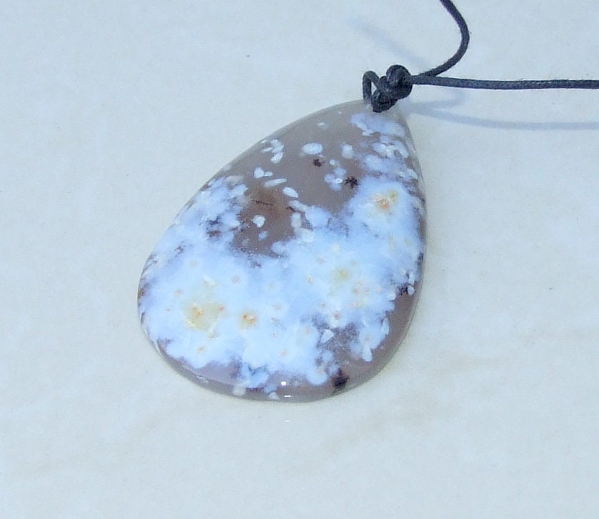 Blossom Agate Pendant, Natural Stone Pendant, Druzy Pendant, Polished Gemstone Pendant, Jewelry Stone, Necklace Pendant, 34mm x 52mm - 8906 - EDGBeadsandGems