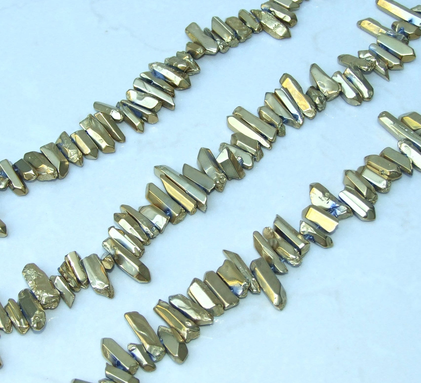 Polished Gold Titanium Quartz Cluster Point, Random Quartz Point Strand, Quartz Points Drilled, Quartz Crystals Points Strand Beads, 15-30mm - EDGBeadsandGems