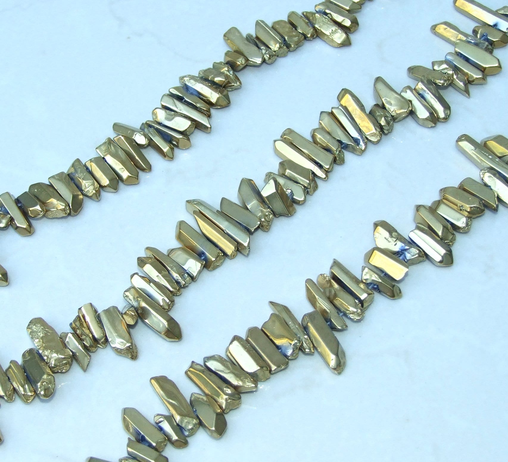 Polished Gold Titanium Quartz Cluster Point, Random Quartz Point Strand, Quartz Points Drilled, Quartz Crystals Points Strand Beads, 15-30mm - EDGBeadsandGems