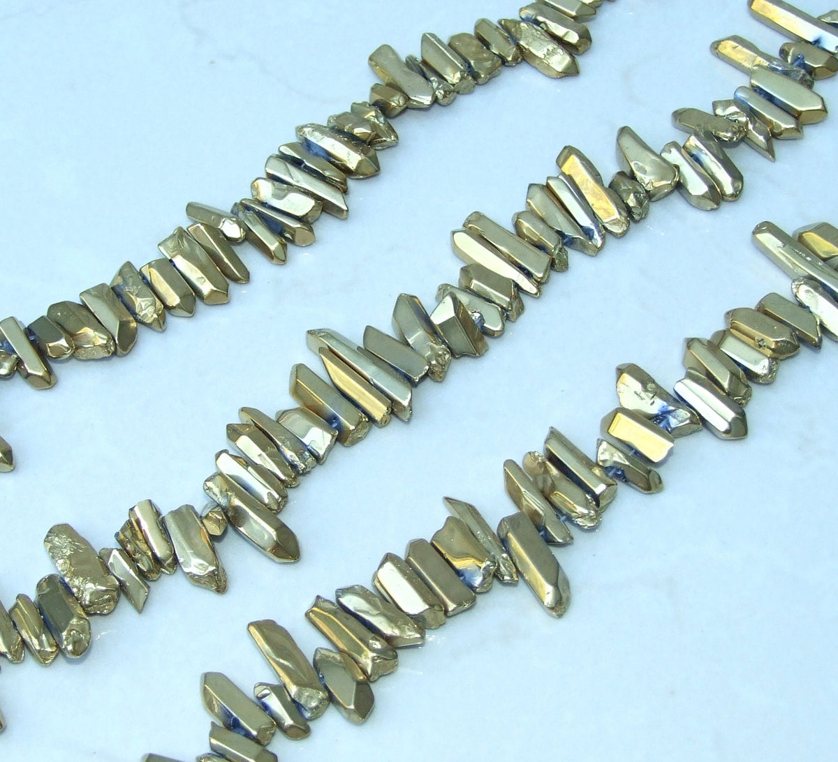 Polished Gold Titanium Quartz Cluster Point, Random Quartz Point Strand, Quartz Points Drilled, Quartz Crystals Points Strand Beads, 15-30mm - EDGBeadsandGems