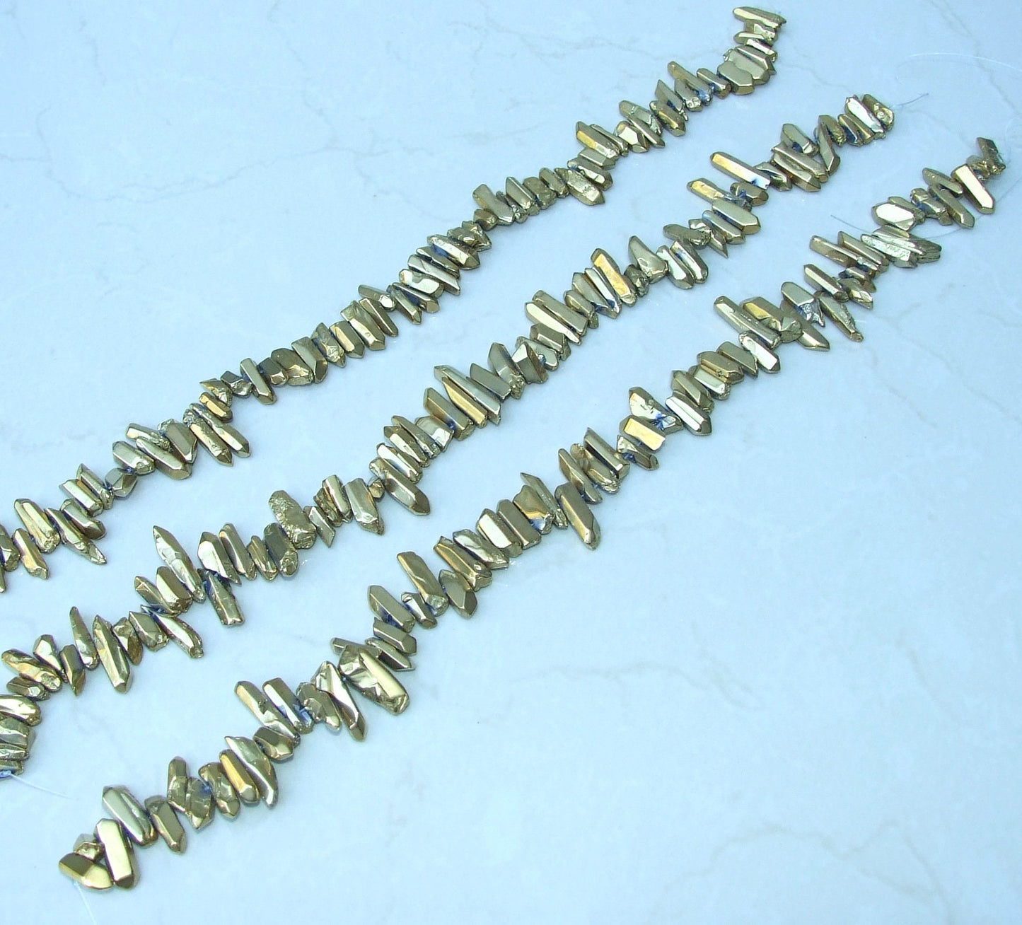 Polished Gold Titanium Quartz Cluster Point, Random Quartz Point Strand, Quartz Points Drilled, Quartz Crystals Points Strand Beads, 15-30mm - EDGBeadsandGems