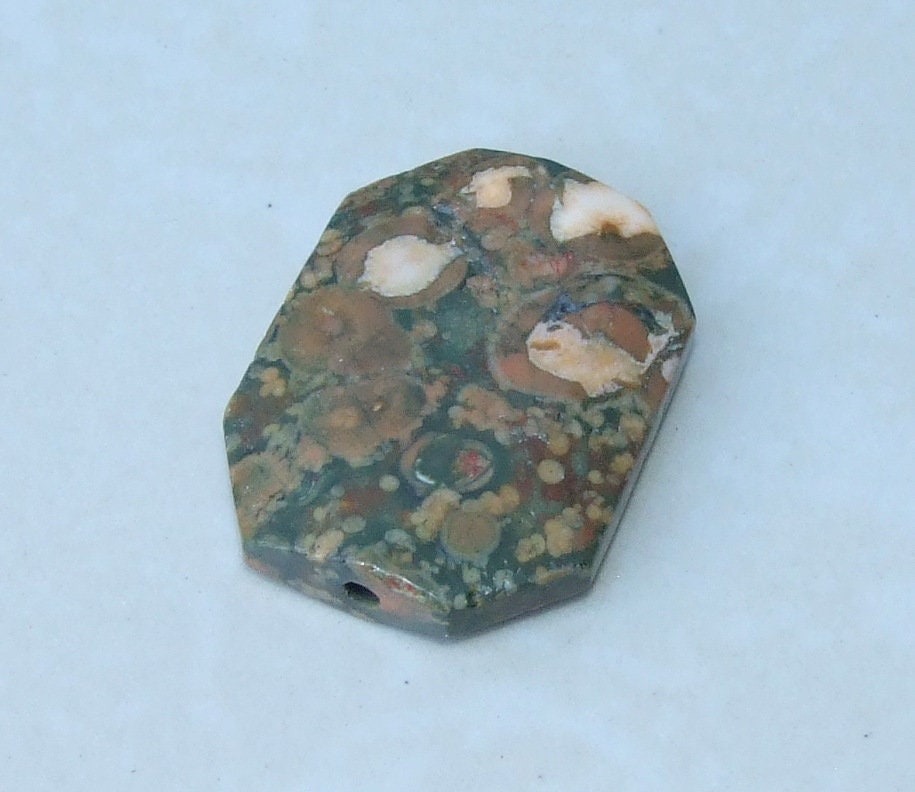 Rhyolite Stone - Natural Stone - Faceted Stones - Gemstone Beads - Connector - Emerald Cut - Center Drilled - Boho - 26mm x 36mm - 9179 - EDGBeadsandGems
