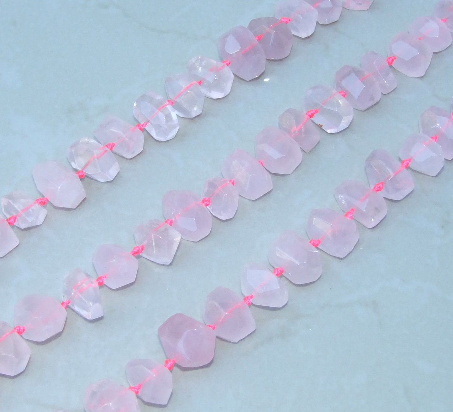 Rose Quartz Faceted Nugget, Gemstone Beads, Polished Rose Quartz Bead, Half Strand, Cross Drilled, Loose Stones, Quartz Necklace 15mm x 20mm - EDGBeadsandGems