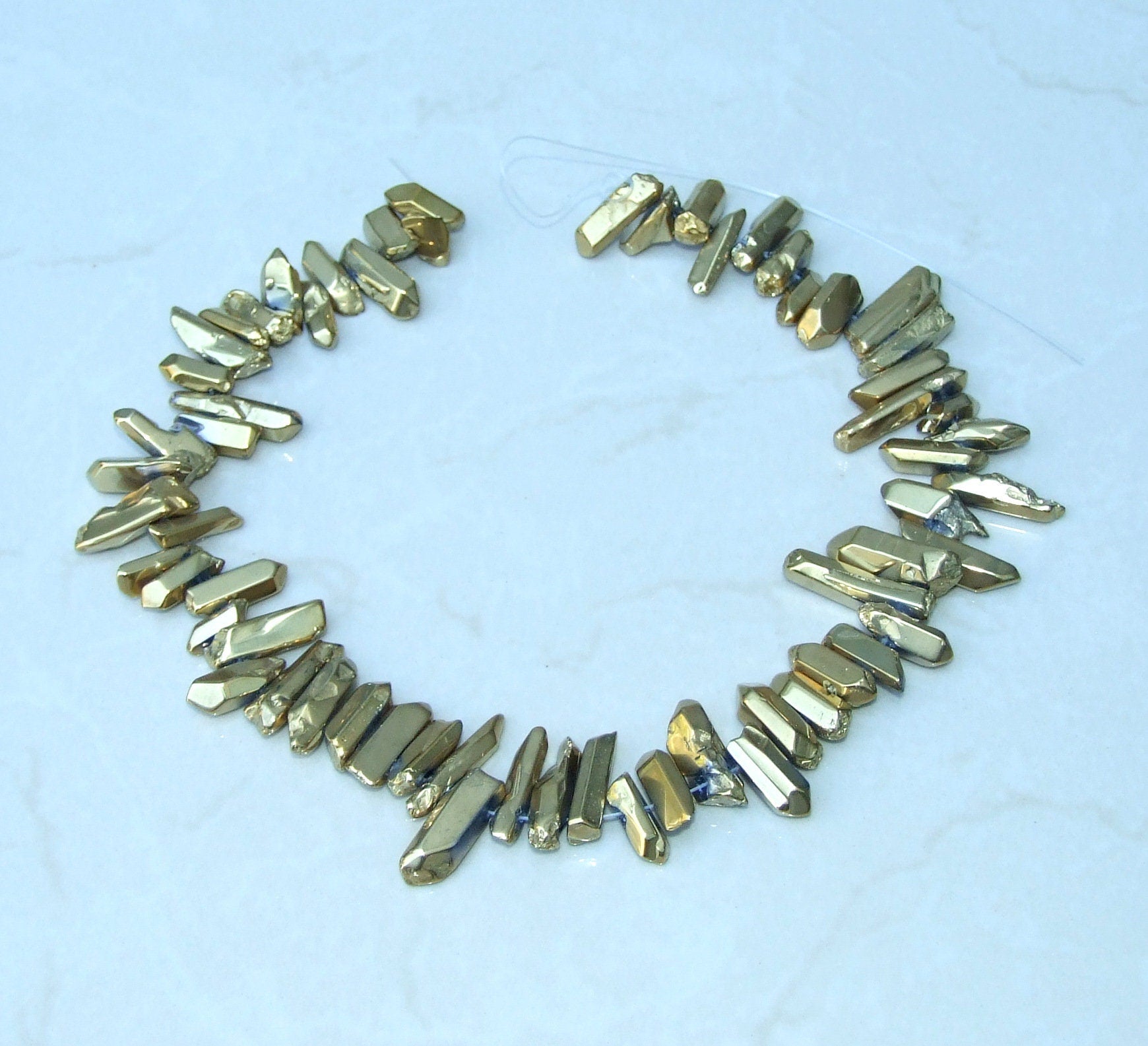 Polished Gold Titanium Quartz Cluster Point, Random Quartz Point Strand, Quartz Points Drilled, Quartz Crystals Points Strand Beads, 15-30mm - EDGBeadsandGems