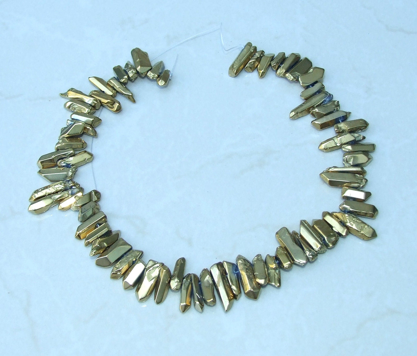 Polished Gold Titanium Quartz Cluster Point, Random Quartz Point Strand, Quartz Points Drilled, Quartz Crystals Points Strand Beads, 15-30mm - EDGBeadsandGems