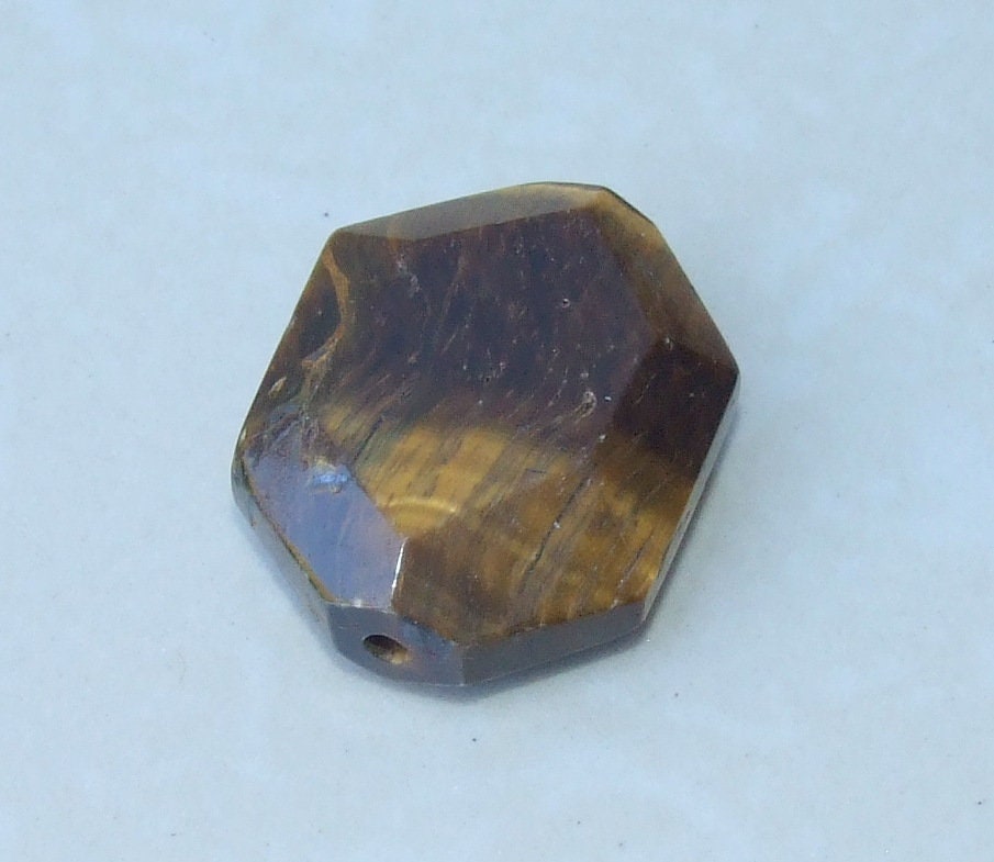 Tiger Eye Stone, Natural Stone Bead, Gemstone Bead, Polished Gemstone Pendant, Faceted Jewelry Stone, Necklace Pendant, 26mm x 33mm - 9219 - EDGBeadsandGems