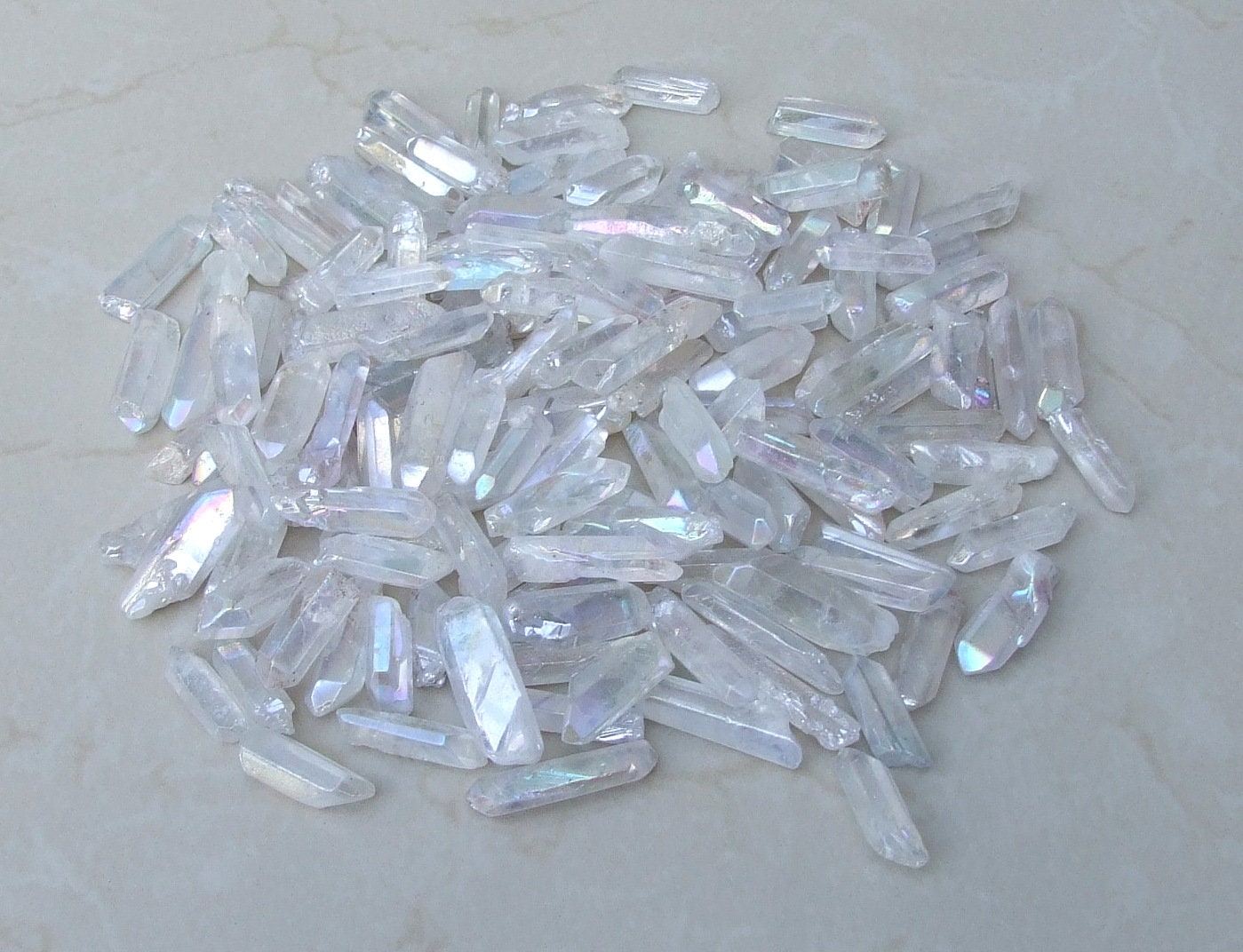 10 Large Lightly Polished Undrilled Angel Aura Quartz Crystals Points, AB Titanium Quartz, Gemstone Beads, Wand, Healing Quartz, 35-45+mm - EDGBeadsandGems