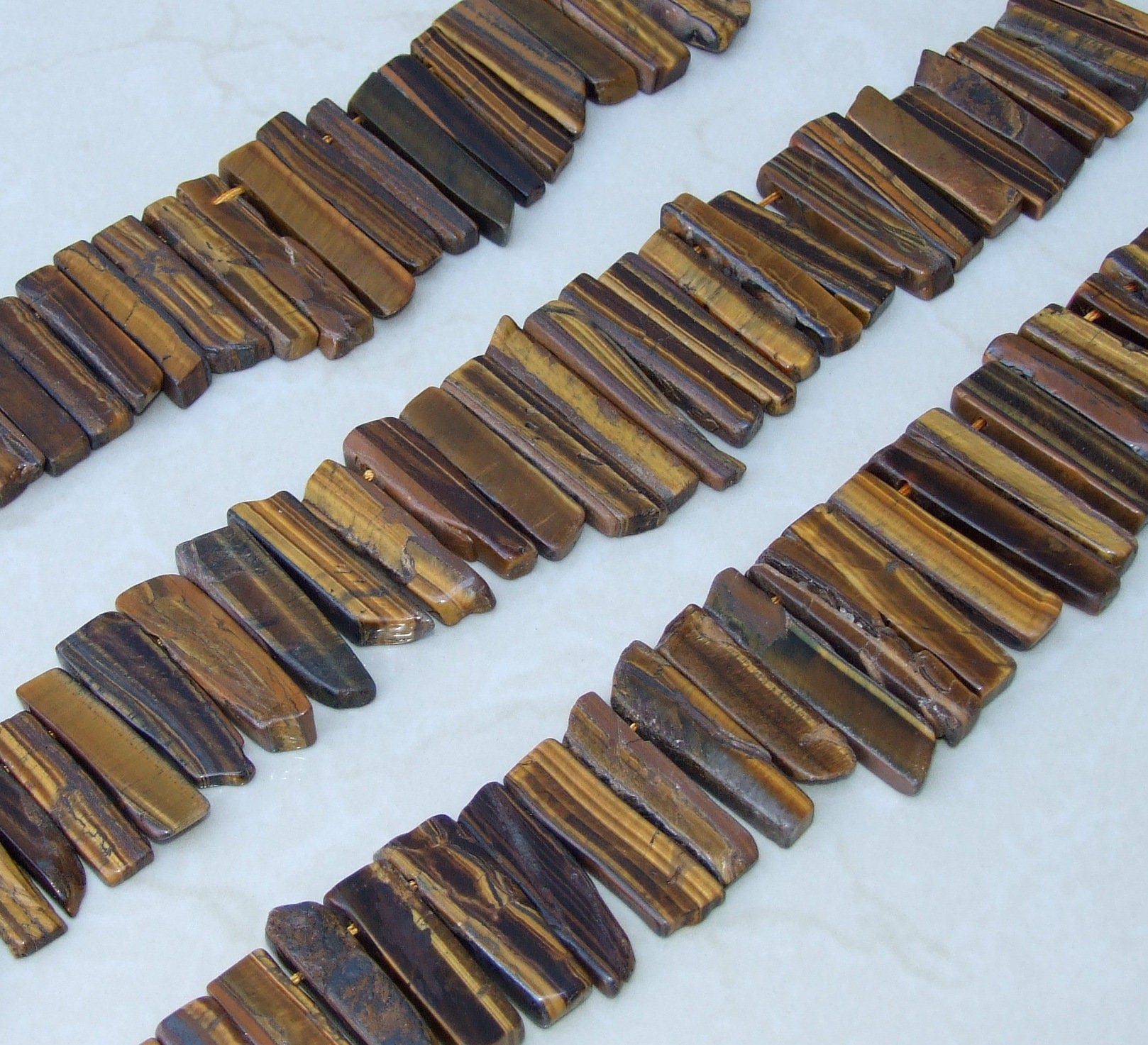Tiger Eye Slice, Gemstone Beads, Tiger Eye Jewelry, Polished Tiger Eye, Natural Gemstone Slice, Tiger Eye Necklace, Half Strand - 35 - 50mm - EDGBeadsandGems