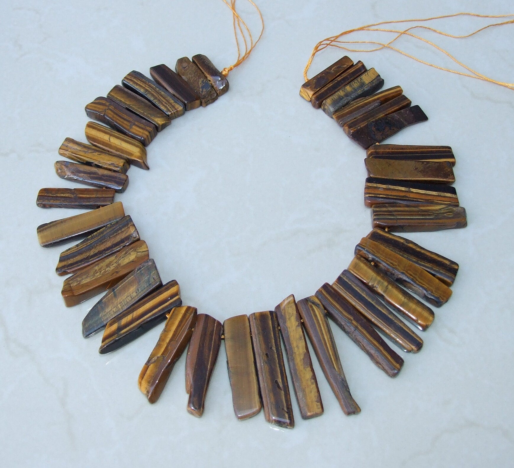 Tiger Eye Slice, Gemstone Beads, Tiger Eye Jewelry, Polished Tiger Eye, Gemstone Slice, Tiger Eye Necklace, Half Strand - 35mm to 50+mm - EDGBeadsandGems