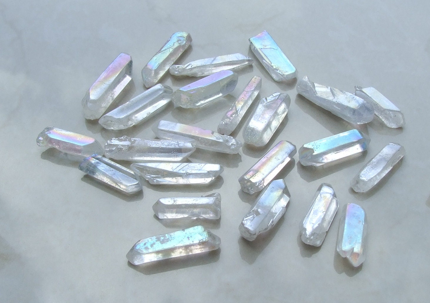 10 Large Lightly Polished Undrilled Angel Aura Quartz Crystals Points, AB Titanium Quartz, Gemstone Beads, Wand, Healing Quartz, 35-45+mm - EDGBeadsandGems