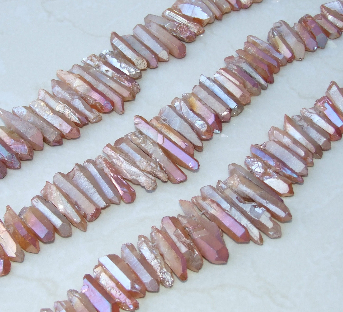 Orange Peach Titanium Angel Aura Quartz Point, Titanium Quartz Points Strand, Raw Quartz, Quartz Crystals Points Strand, Gemstone, 20-40+mm - EDGBeadsandGems