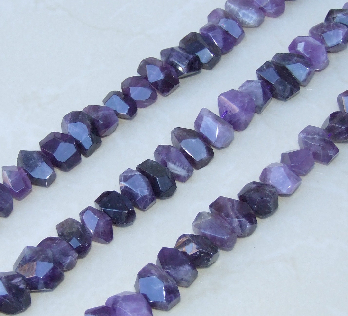 Amethyst Faceted Nugget, Polished Amethyst Beads, Gemstone Beads, Jewelry Stones, Amethyst Nuggets, Half Strand - 12mm x 12mm x 20mm - EDGBeadsandGems