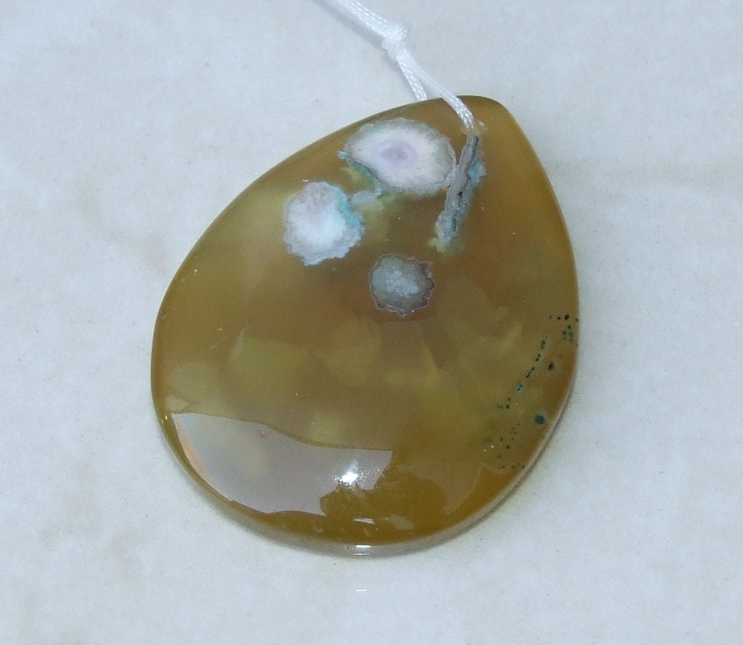 Blossom Agate Pendant, Natural Stone Pendant, Druzy Pendant, Gemstone Pendant, Jewelry Stone, Necklace Pendant, 36mm x 48mm - 9473 - EDGBeadsandGems