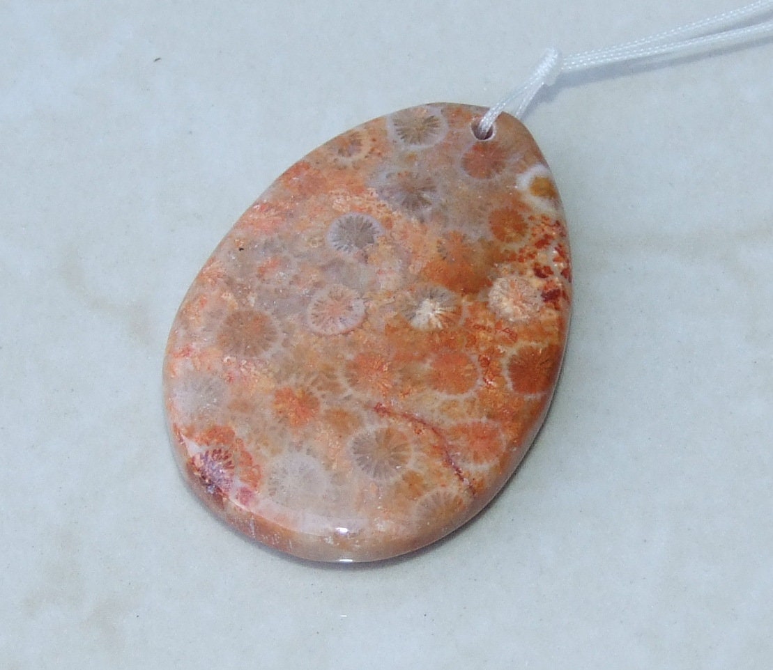 Fossil Coral Agate Pendant, Natural Stone Pendant, Druzy Pendant, Gemstone Pendant, Jewelry Stone, Necklace Pendant, 33mm x 48mm - 9487 - EDGBeadsandGems