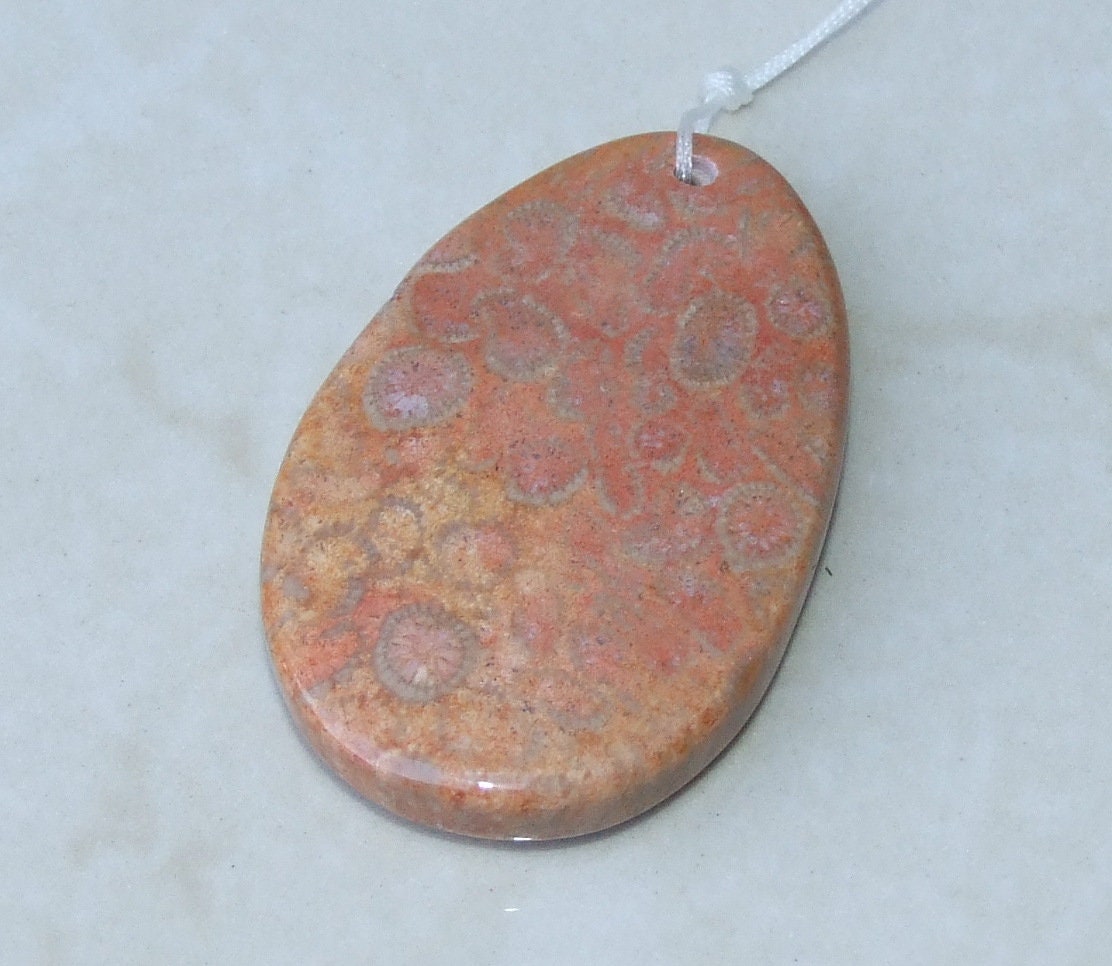 Fossil Coral Agate Pendant, Natural Stone Pendant, Druzy Pendant, Gemstone Pendant, Jewelry Stone, Necklace Pendant, 33mm x 51mm - 9497 - EDGBeadsandGems