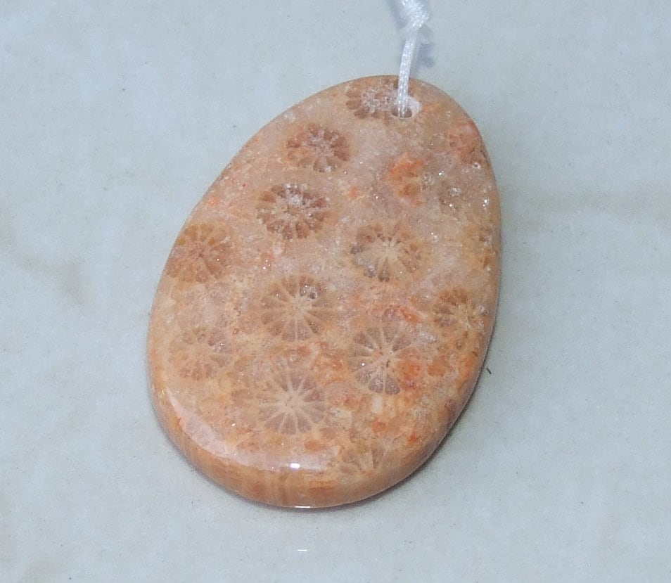 Fossil Coral Agate Pendant, Natural Stone Pendant, Druzy Pendant, Gemstone Pendant, Jewelry Stone, Necklace Pendant, 29mm x 43mm - 9498 - EDGBeadsandGems