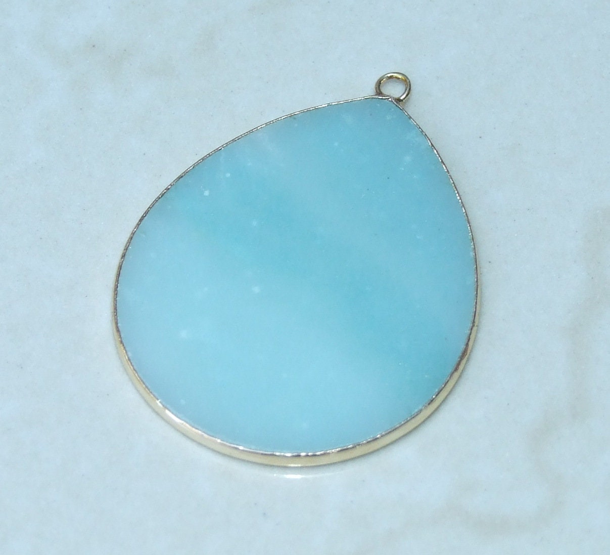Amazonite Pendant, Gemstone Pendant, Slice Pendant, Gold Plated Bezel and Bail, Teardrop Pendant, Thin and Polished - 32mm x 38mm - EDGBeadsandGems