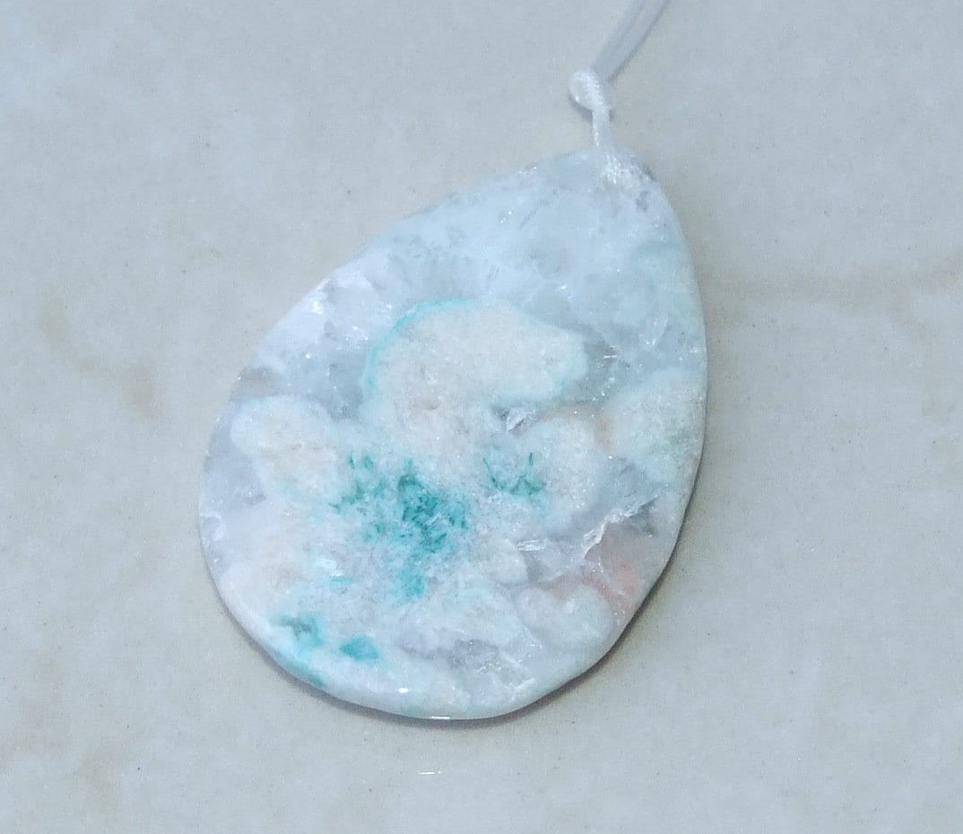 Blossom Agate Pendant, Natural Stone Pendant, Druzy Pendant, Gemstone Pendant, Jewelry Stone, Necklace Pendant, 33mm x 48mm - 9503 - EDGBeadsandGems