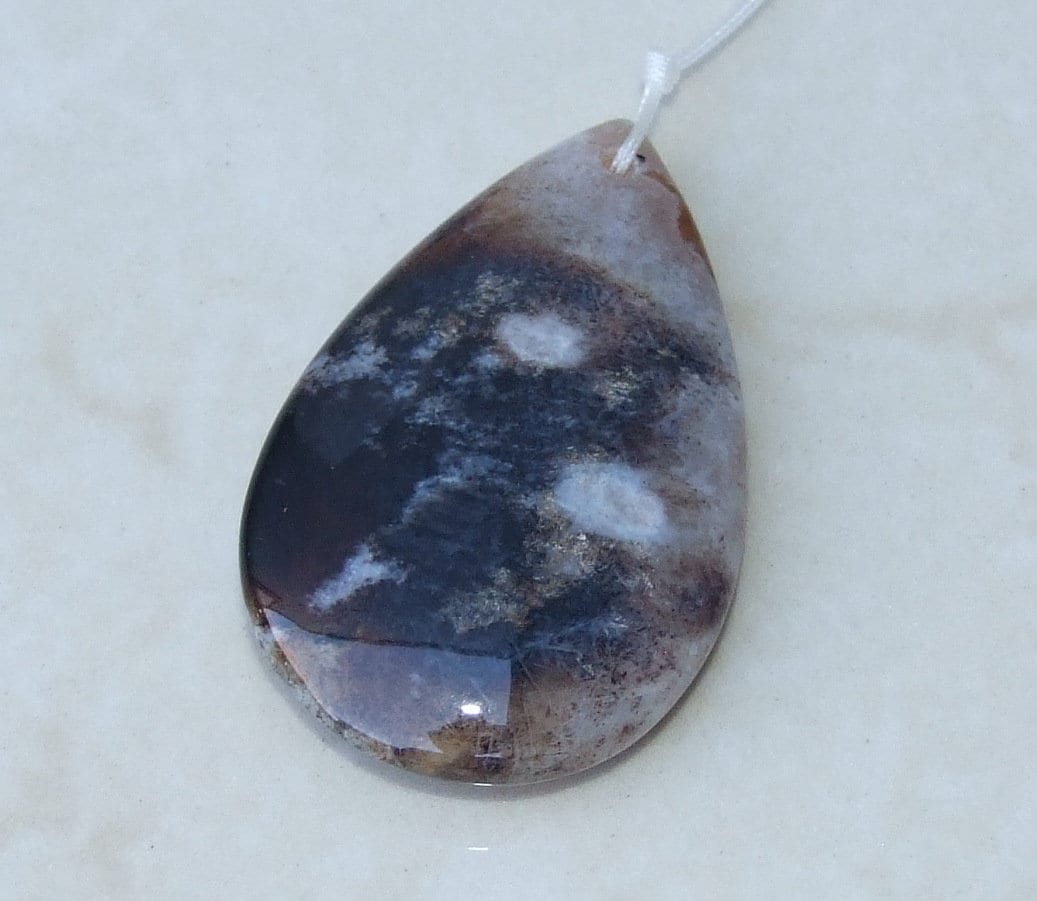 Blossom Agate Pendant, Natural Stone Pendant, Druzy Pendant, Polished Gemstone Pendant, Jewelry Stone, Necklace Pendant, 31mm x 50mm - 9526 - EDGBeadsandGems