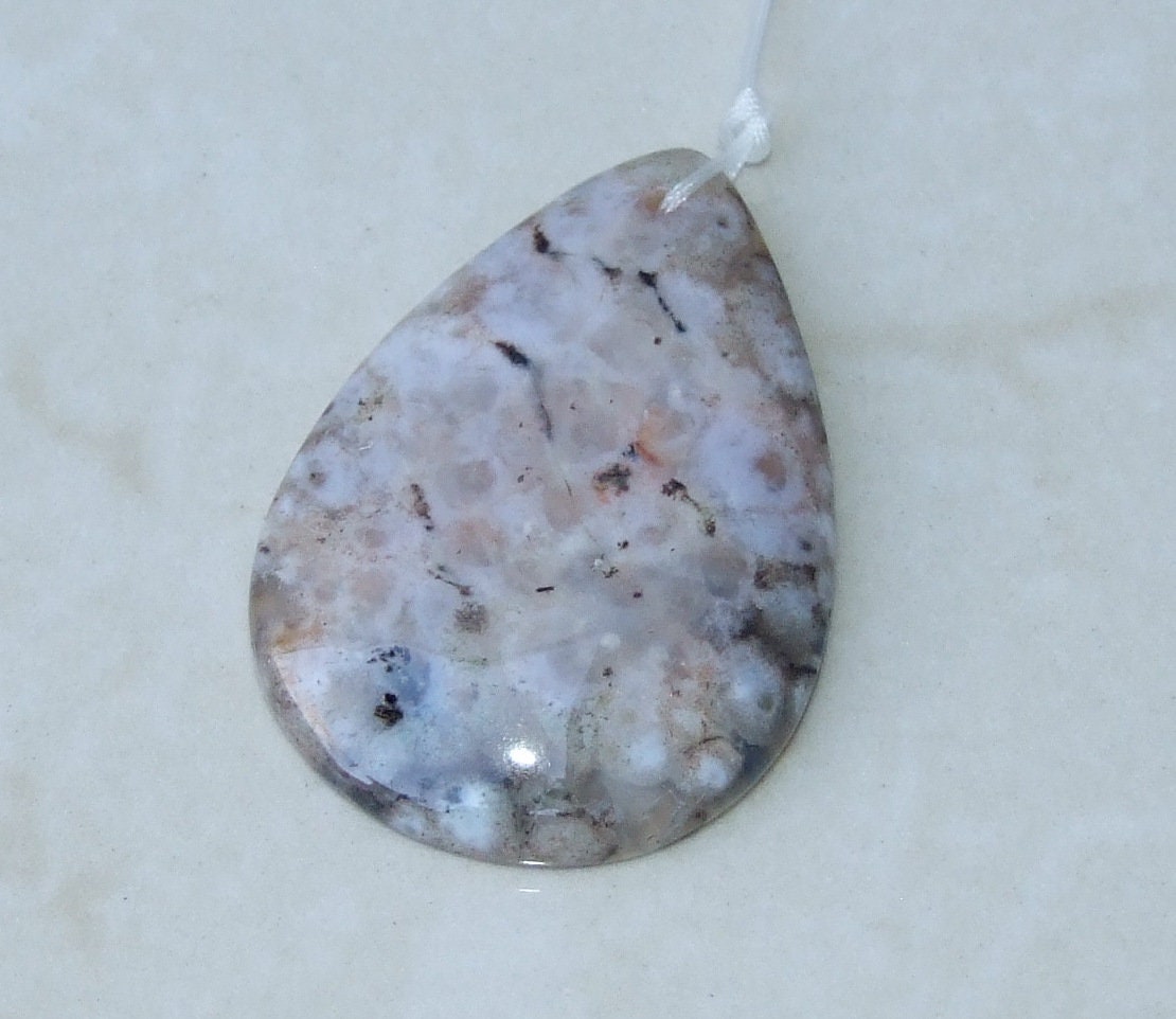 Blossom Agate Pendant, Natural Stone Pendant, Druzy Pendant, Polished Gemstone Pendant, Jewelry Stone, Necklace Pendant, 34mm x 50mm - 9529 - EDGBeadsandGems