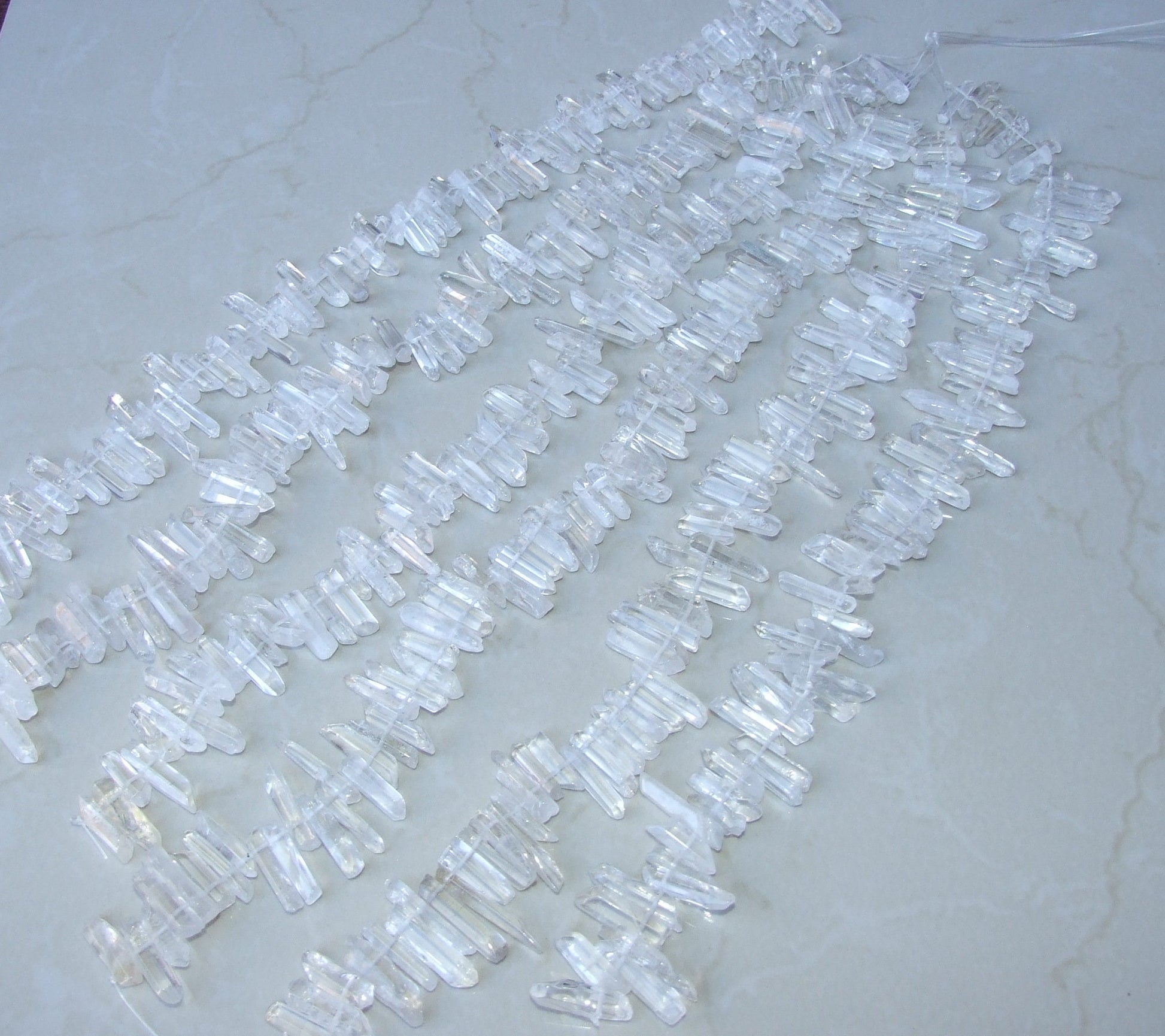 Polished Quartz Points. Full Strand - Polished Crystals Points - Natural Quartz Points - Random Lengths - Gemstone - 15mm - 30+mm - EDGBeadsandGems