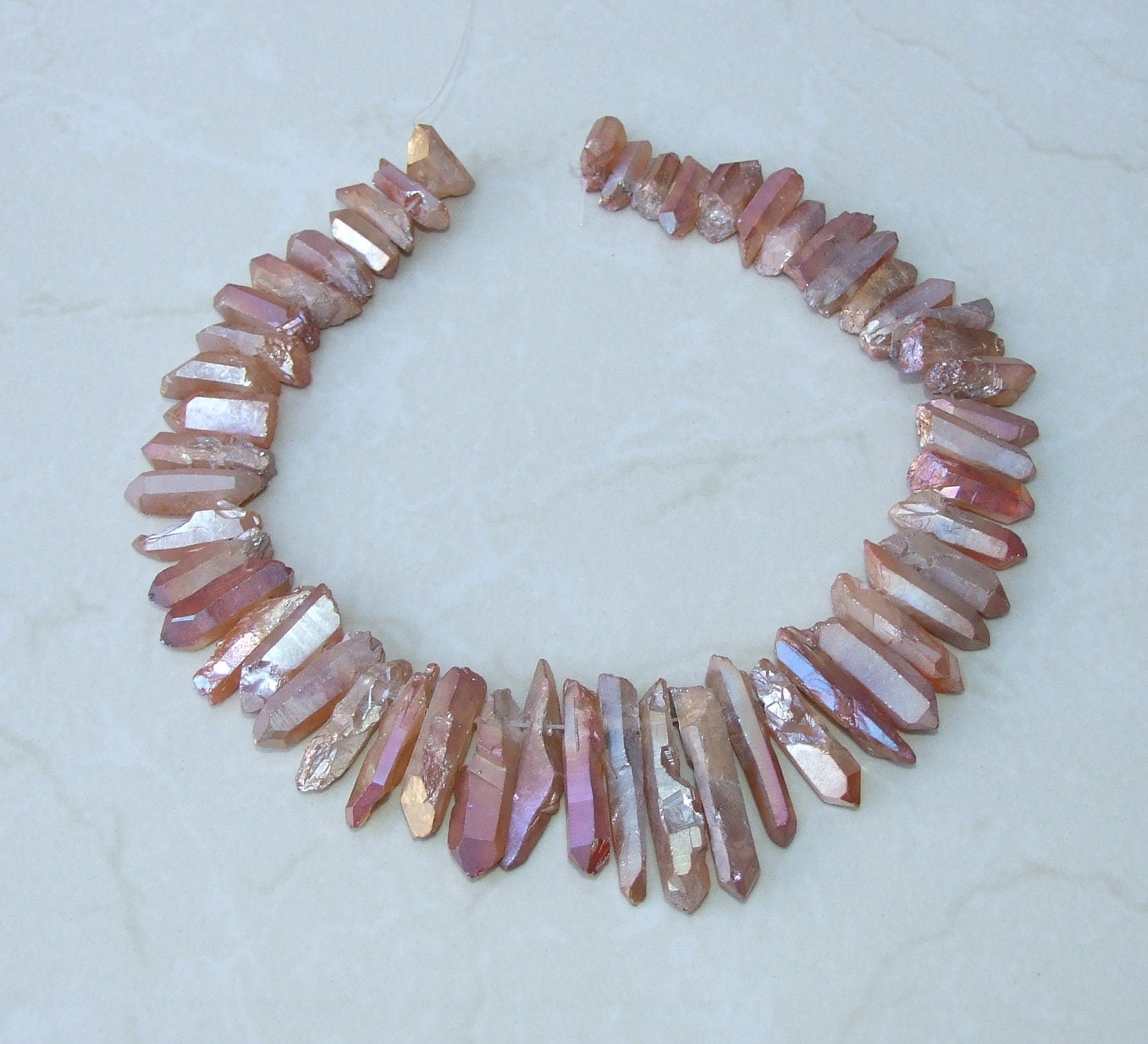 Orange Peach Titanium Angel Aura Quartz Point, Titanium Quartz Points Strand, Raw Quartz, Quartz Crystals Points Strand, Gemstone, 20-40+mm - EDGBeadsandGems