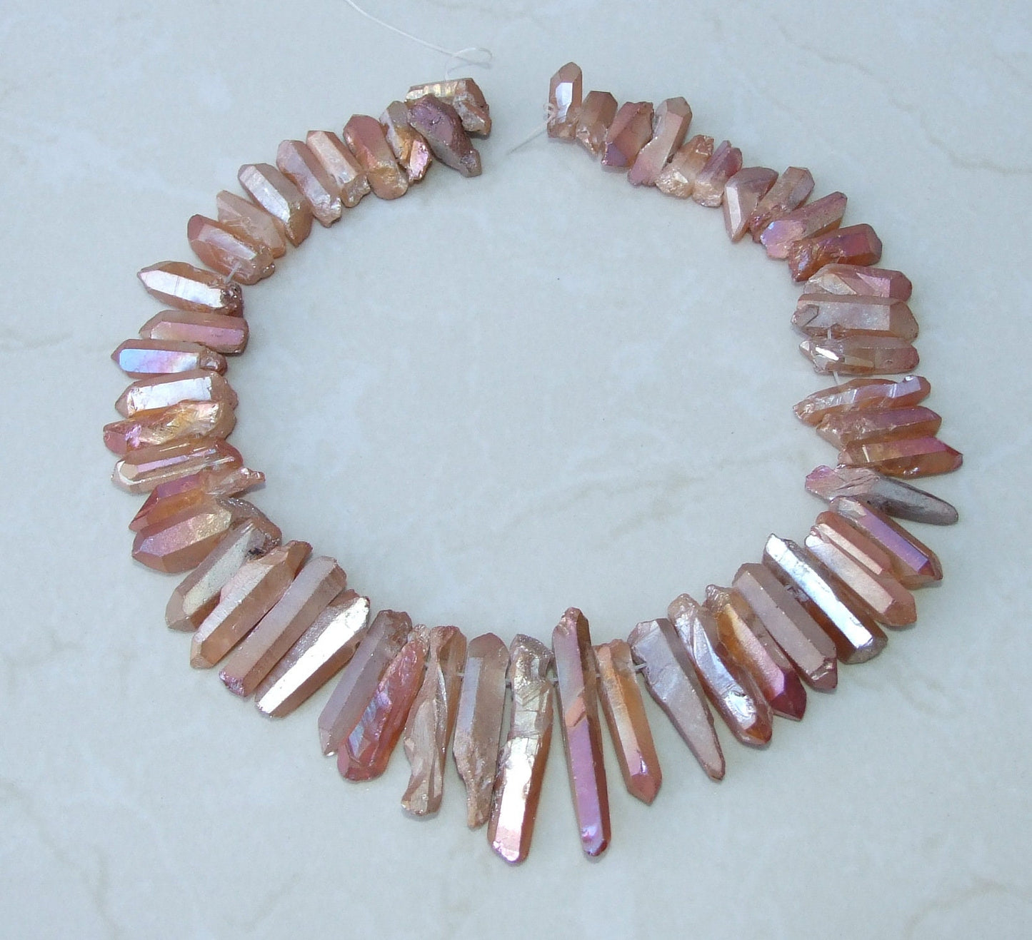 Orange Peach Titanium Angel Aura Quartz Point, Titanium Quartz Points Strand, Raw Quartz, Quartz Crystals Points Strand, Gemstone, 20-40+mm - EDGBeadsandGems