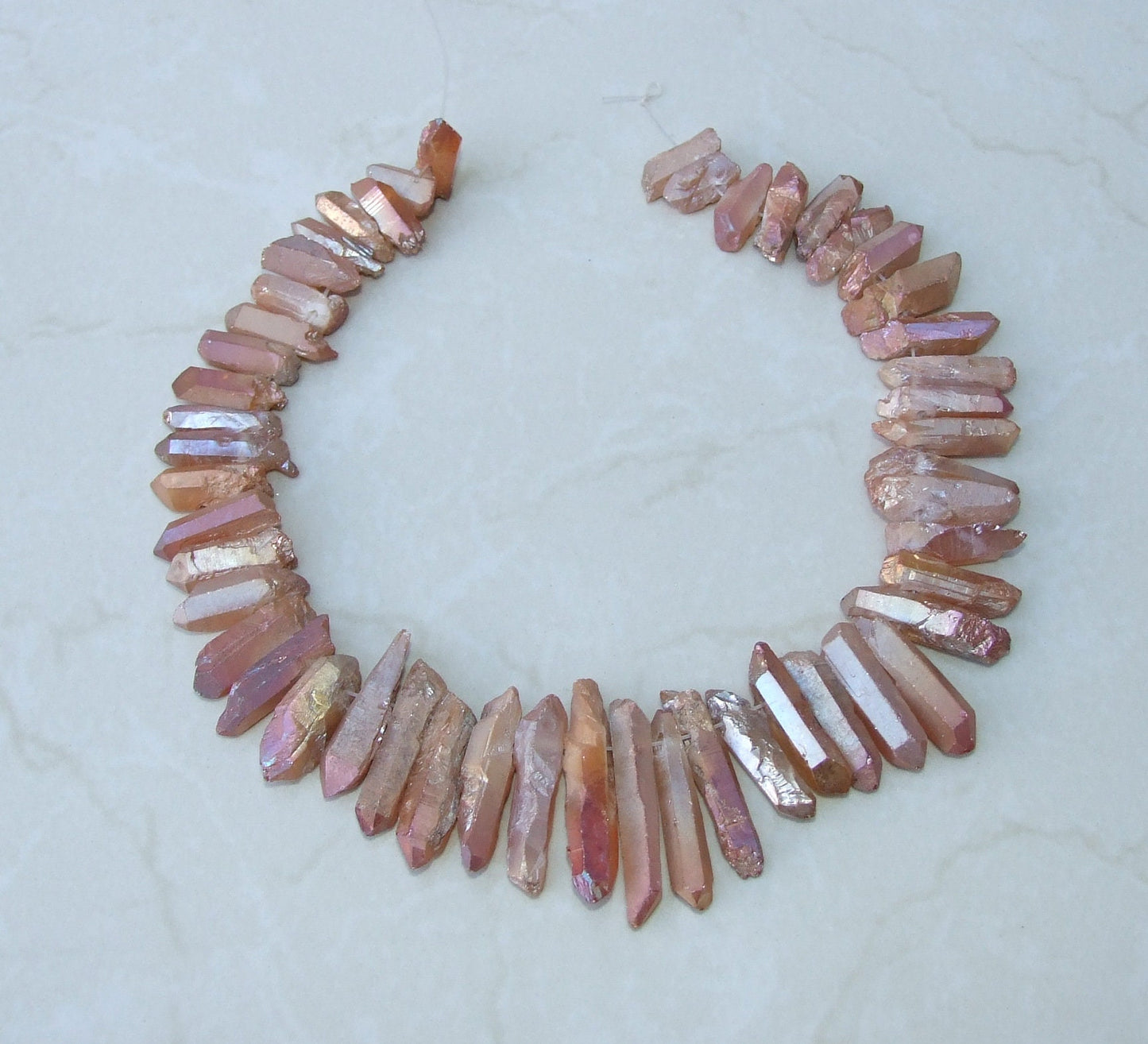 Orange Peach Titanium Angel Aura Quartz Point, Titanium Quartz Points Strand, Raw Quartz, Quartz Crystals Points Strand, Gemstone, 20-40+mm - EDGBeadsandGems