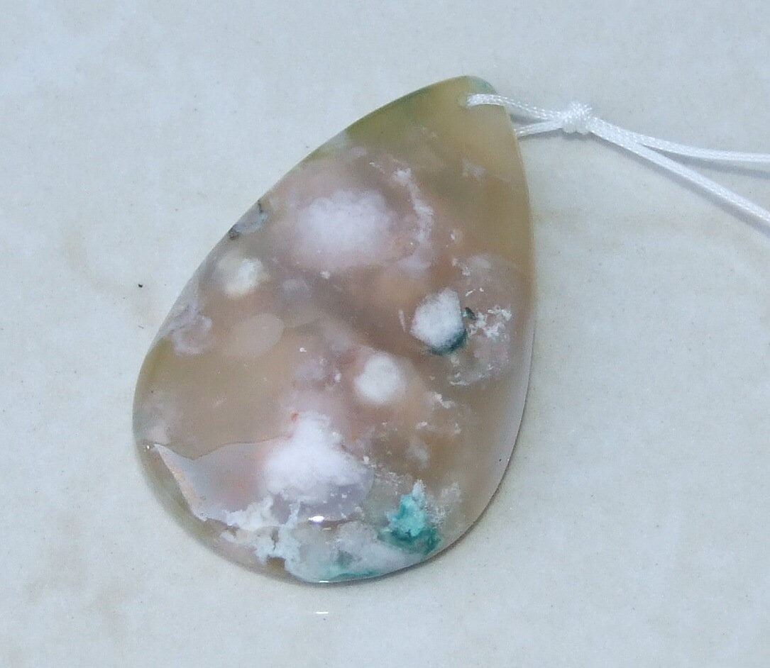 Blossom Agate Pendant, Natural Stone Pendant, Druzy Pendant, Gemstone Pendant, Jewelry Stone, Necklace Pendant, 33mm x 53mm - 9478 - EDGBeadsandGems