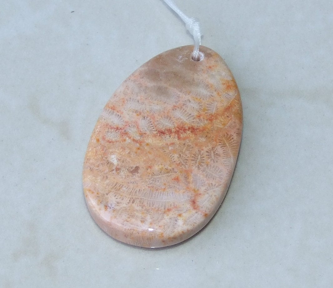 Fossil Coral Agate Pendant, Natural Stone Pendant, Druzy Pendant, Gemstone Pendant, Jewelry Stone, Necklace Pendant, 29mm x 46mm - 9484 - EDGBeadsandGems