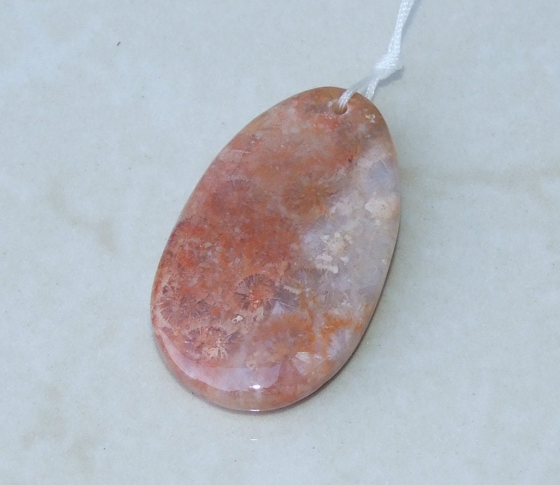 Fossil Coral Agate Pendant, Natural Stone Pendant, Druzy Pendant, Gemstone Pendant, Jewelry Stone, Necklace Pendant, 27mm x 46mm - 9492 - EDGBeadsandGems