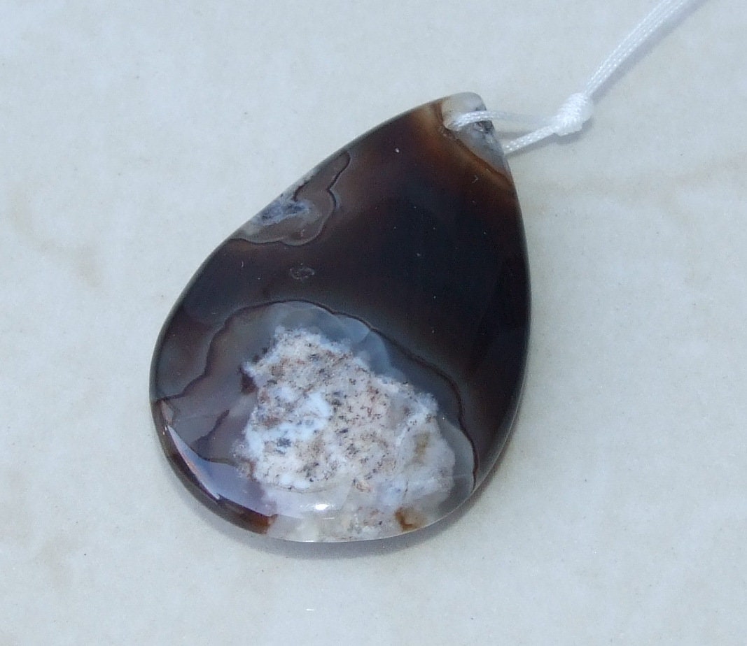 Blossom Agate Pendant, Natural Stone Pendant, Druzy Pendant, Polished Gemstone Pendant, Jewelry Stone, Necklace Pendant, 32mm x 50mm - 9520 - EDGBeadsandGems