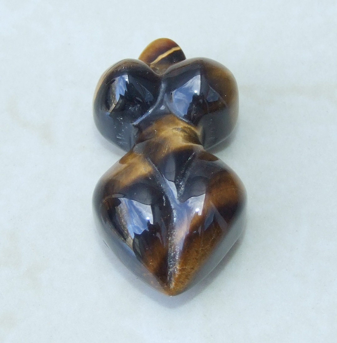 Goddess Pendant, Natural Tiger Eye Pendants, Carved Pendant, Gemstone Pendant, Fertility Goddess, Jewelry Pendant, 25mm x 50mm - EDGBeadsandGems