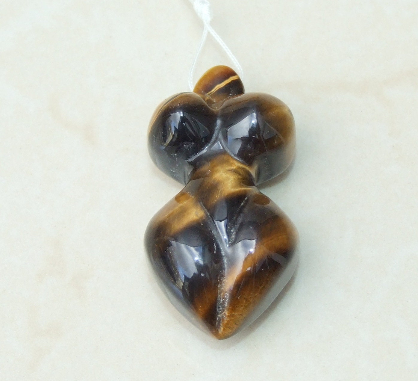 Goddess Pendant, Natural Tiger Eye Pendants, Carved Pendant, Gemstone Pendant, Fertility Goddess, Jewelry Pendant, 25mm x 50mm - EDGBeadsandGems