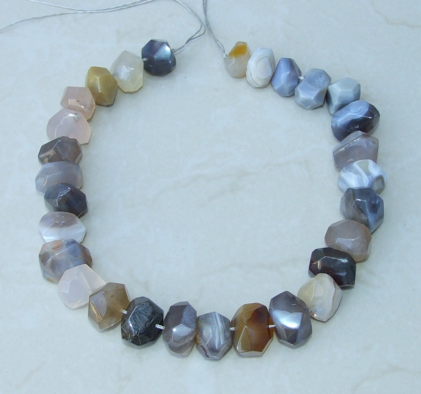 Botswana Agate Faceted Nugget, Gemstone Beads, Polished Botswana Agate, Botswana Agate Bead, Half Strand, Cross Drilled, 15mm x 15mm x 20mm - EDGBeadsandGems