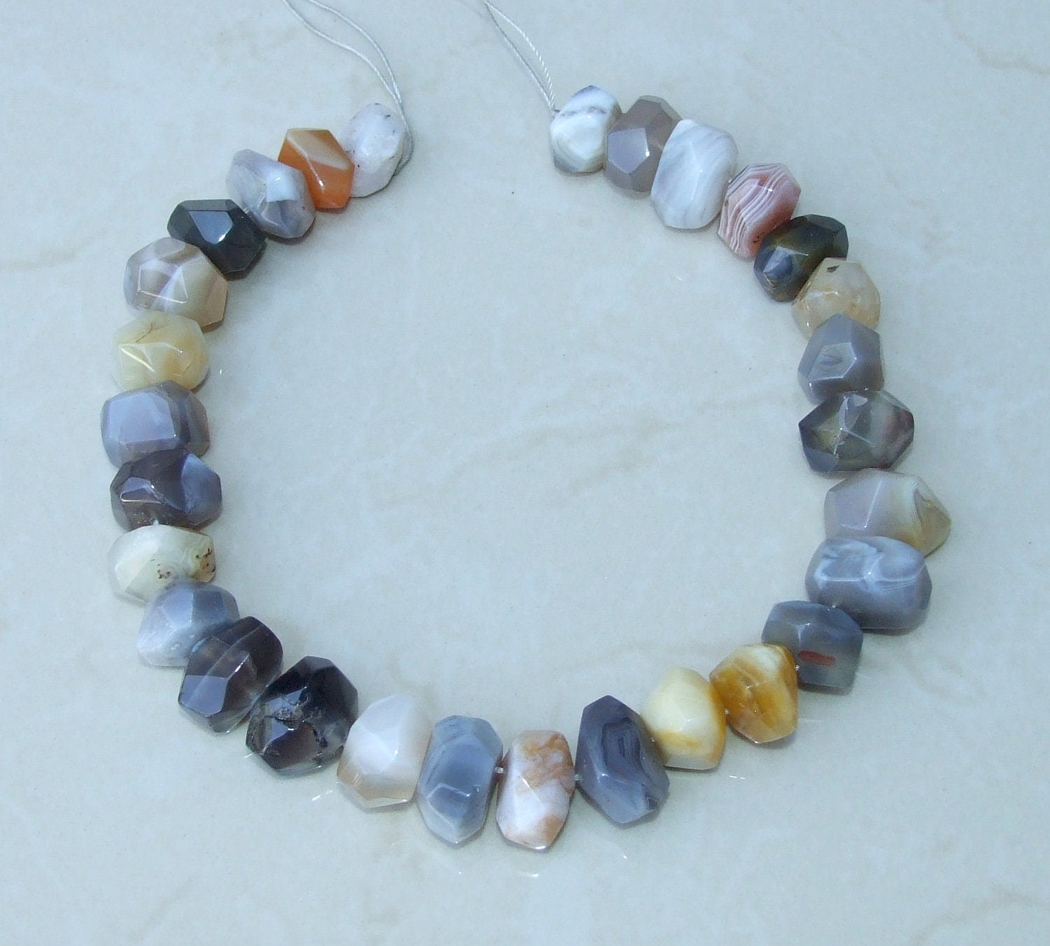 Botswana Agate Faceted Nugget, Gemstone Beads, Polished Botswana Agate, Botswana Agate Bead, Half Strand, Cross Drilled, 15mm x 15mm x 20mm - EDGBeadsandGems